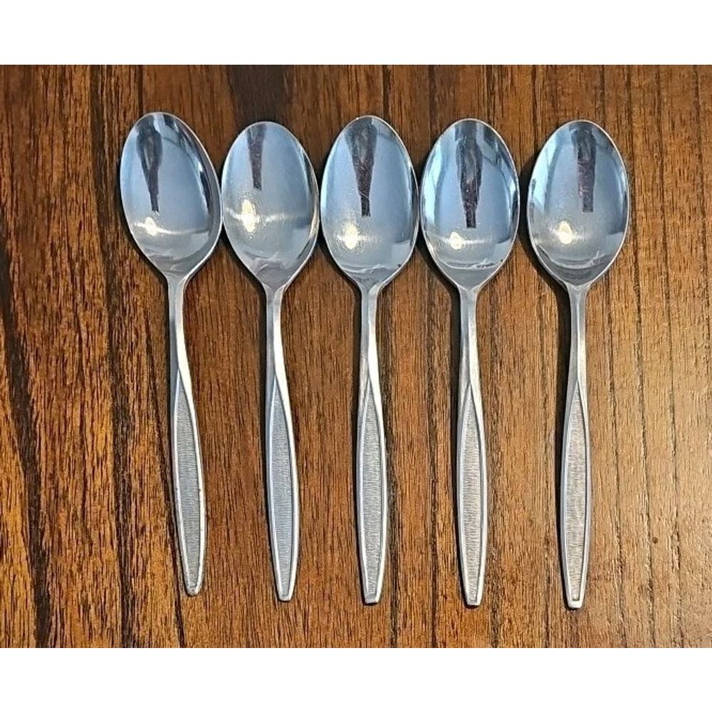 5 Royalton Antigua Teaspoons Silver Stainless Steel Japan Vintage MCM Flatware